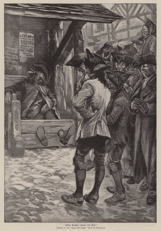 "Na het avondeten komt de rekening" (gravure) door Frederick William Burton
