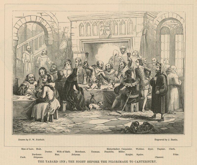 De Tabard Inn, de nacht voor de pelgrimstocht naar Canterbury door Frederick William Fairholt
