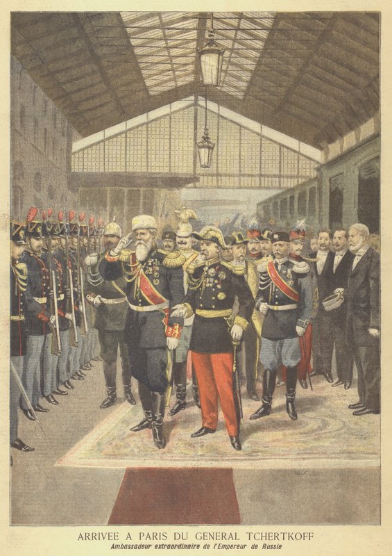 Aankomst in Parijs van generaal Chertkov, Russische ambassadeur in Frankrijk door French School