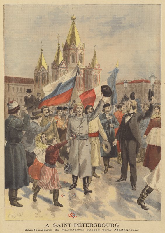 Inschrijving van Russische vrijwilligers voor de Franse expeditie naar Madagaskar in St. Petersburg door French School