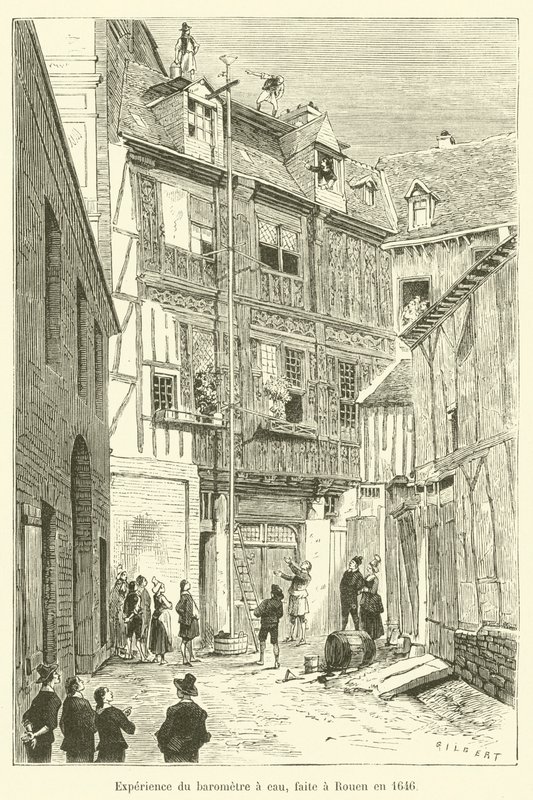Ervaring met de waterbarometer, gedaan in Rouen in 1646 door French School
