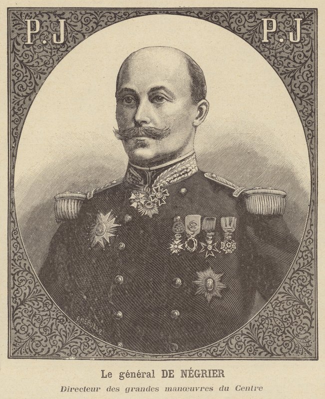 Generaal de Negrier, directeur van de grote manoeuvres van het Franse leger in Centre door French School
