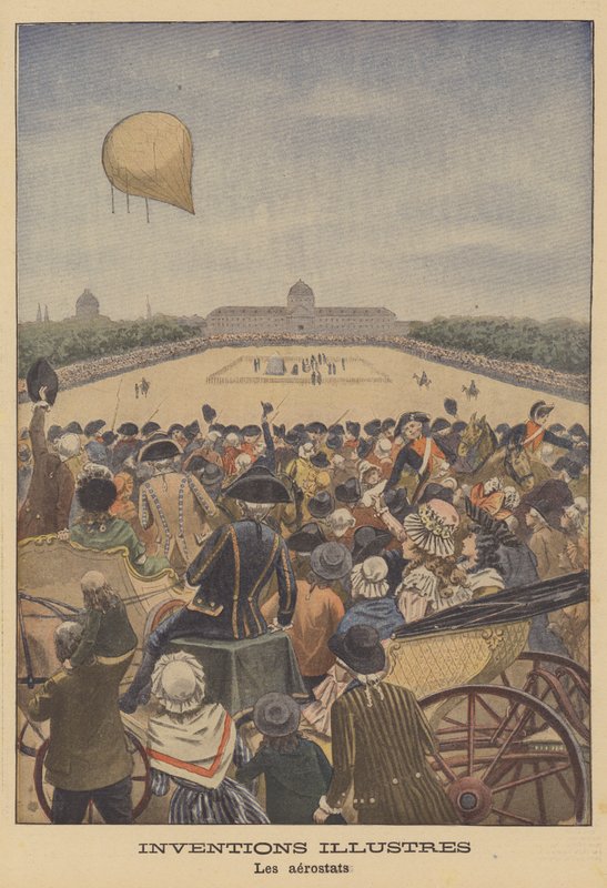 Lancering van de eerste waterstofballon door Jacques Charles en de gebroeders Robert in Parijs, 1783 door French School