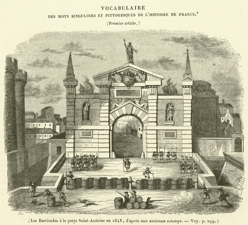 De barricades bij de poort Saint-Antoine in 1648 door French School