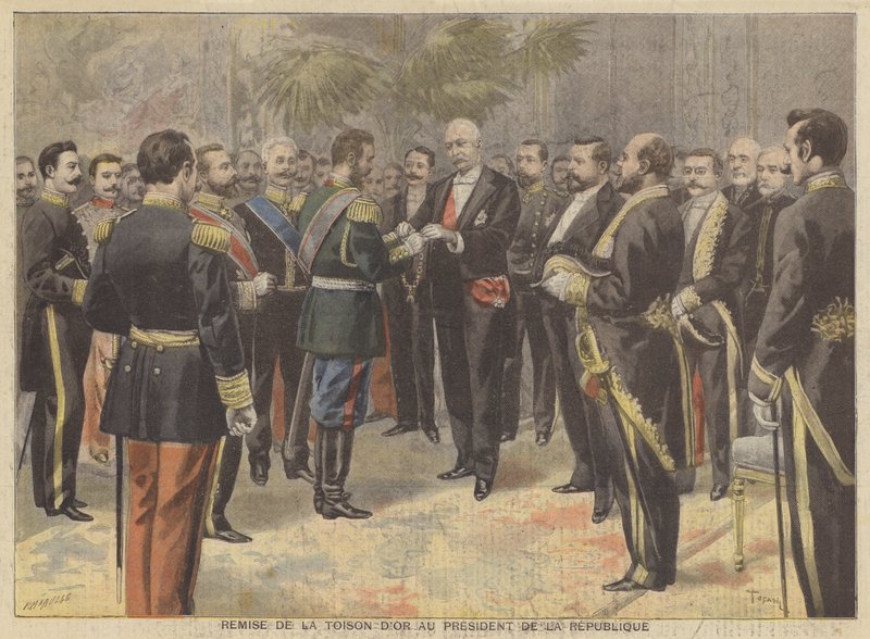 Overhandiging van de Orde van het Gulden Vlies aan president Faure van Frankrijk door French School