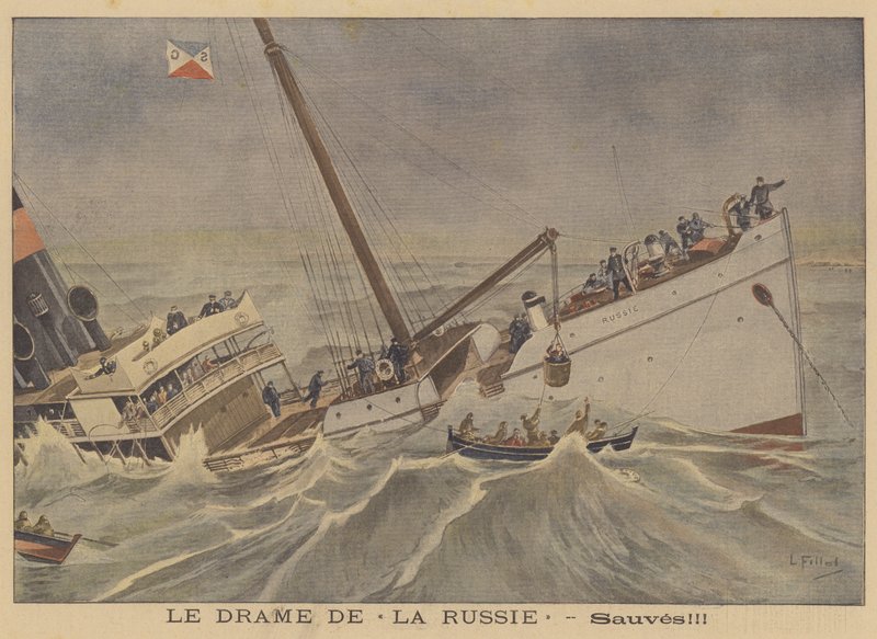 Redding van passagiers en bemanning van het wrak van de stoomboot Russie door French School