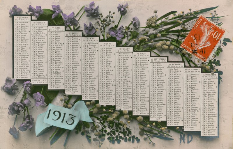 1913 kalender. Ansichtkaart verzonden in 1913 door French Photographer