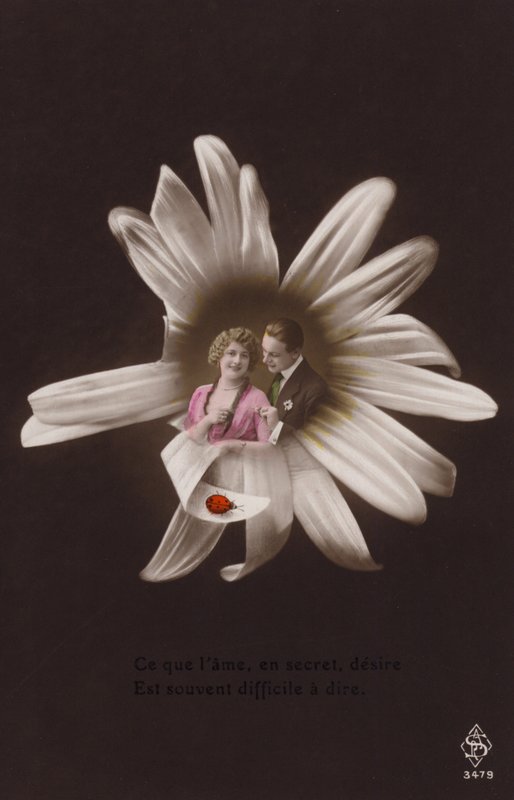 Een jong koppel in het midden van een bloem met een lieveheersbeestje door French Photographer