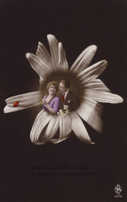 Een jong koppel in het midden van een bloem met een lieveheersbeestje door French Photographer