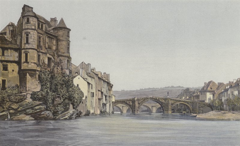 Espalion, Voormalig Gerechtsgebouw en oude brug over de Lot door French Photographer