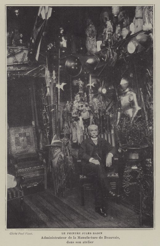 Franse schilder Jules Badin, Manager van de Beauvais Tapestry Manufacture, in zijn werkplaats door French Photographer
