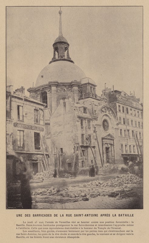 De Commune van Parijs, een van de barricades van de Rue Saint-Antoine na de slag door French Photographer