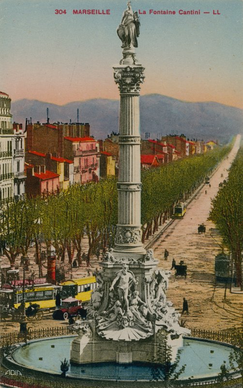 La Fontaine Cantini in Marseille. Gebouwd door beeldhouwer Andre Allar. Ansichtkaart verzonden in 1913 door French Photographer