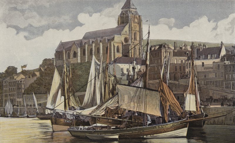 Le Tréport, De kerk en de haven door French Photographer