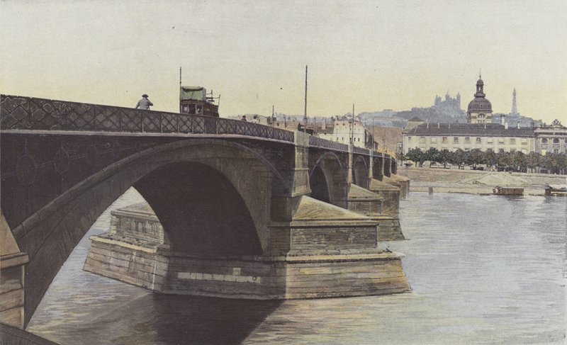 Lyon, Guillotièrebrug en Kerk van het Hôtel-Dieu door French Photographer