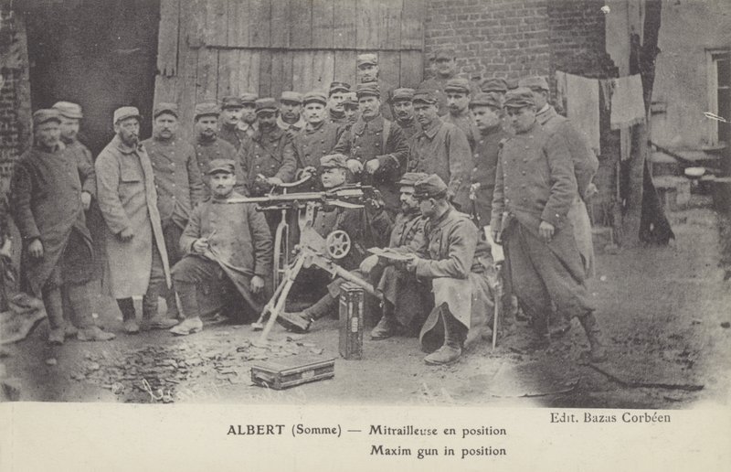 Maxim-geweer in positie, Albert, Somme, Eerste Wereldoorlog door French Photographer