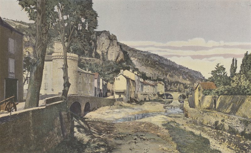 Meyrueis, De Jonte, in het lagere deel van de stad door French Photographer