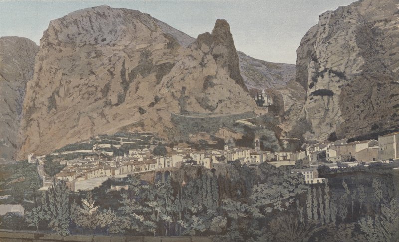 Moustiers-Sainte-Marie, Algemeen uitzicht en Kapel N D de Beauvoir door French Photographer