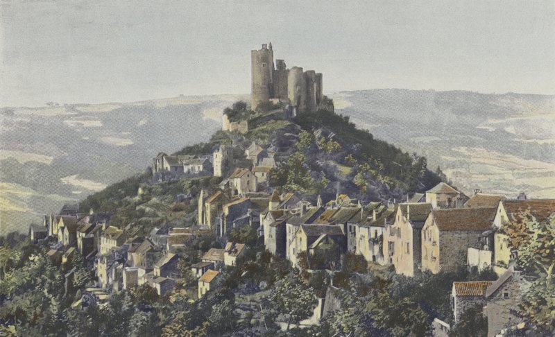 Najac, Algemeen uitzicht op de stad en het kasteel door French Photographer