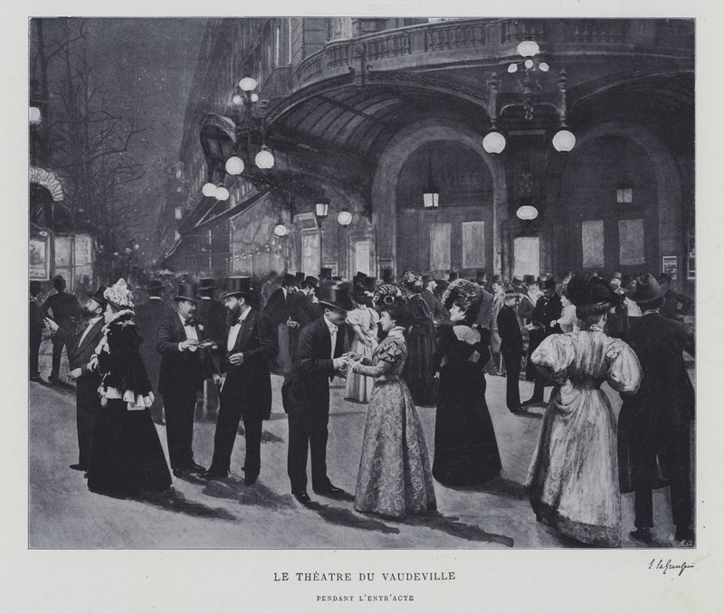 Buiten het Théâtre du Vaudeville, Parijs, tijdens de pauze door French Photographer