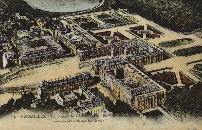 Panoramisch uitzicht op het Paleis en de Tuinen van Versailles door French Photographer