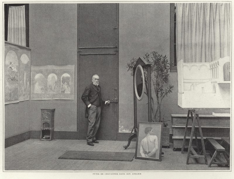 Pierre Puvis de Chavannes in zijn atelier door French Photographer