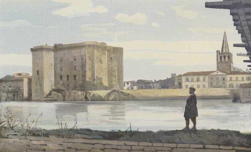 Tarascon, Kasteel, Klokkentoren van de Sint-Martha kerk en Hangbrug over de Rhône door French Photographer