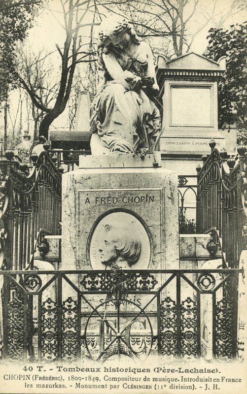 Graf van Frederic Chopin, Père Lachaise Begraafplaats, Parijs (zw/w foto) door French Photographer