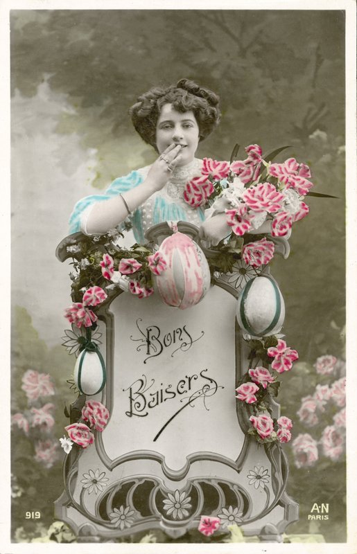 Vrouw met bloemen en eieren door French Photographer