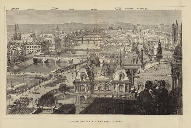 Een vogelvlucht van Parijs vanaf het dak van St. Gervais door French School