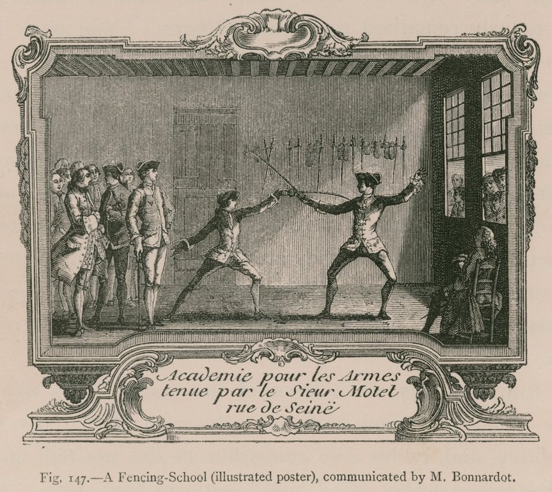 Een schermschool (geïllustreerde poster, gecommuniceerd door M. Bonnardot) door French School