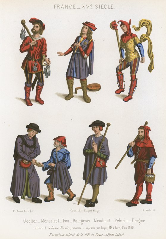 Een cipier, een minstreel, een dwaas, bourgeoisie, een bedelaar, een pelgrim en een herder door French School