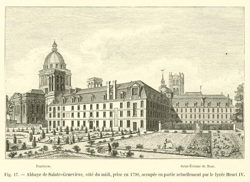 Abdij van Sainte-Genevieve, zuidkant, genomen in 1790, momenteel gedeeltelijk bezet door het lyceum Henri IV door French School