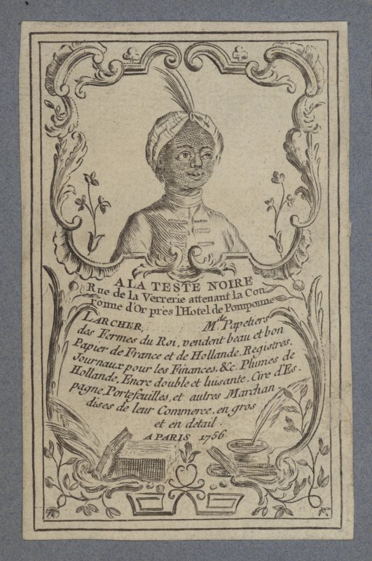 Advertentie voor A la Teste Noire schrijfwaren, Parijs, 1756 door French School