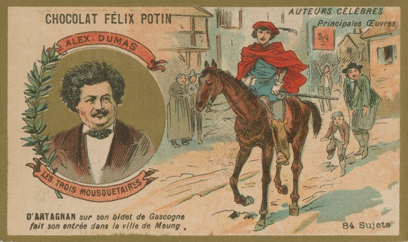 Alexandre Dumas en een scène uit De Drie Musketiers door French School