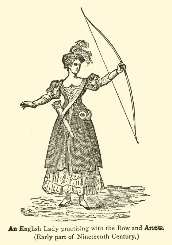 Een Engelse dame die boogschieten oefent, begin negentiende eeuw (gravure) door French School