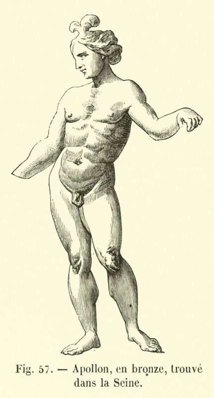 Apollo, in brons, gevonden in de Seine (gravure) door French School