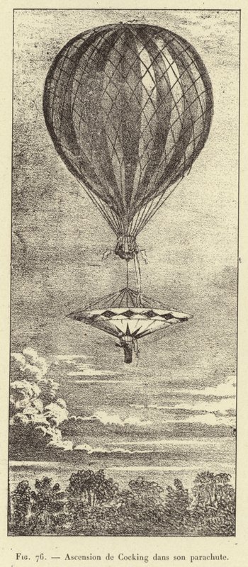 Opstijging van Cocking in zijn parachute door French School