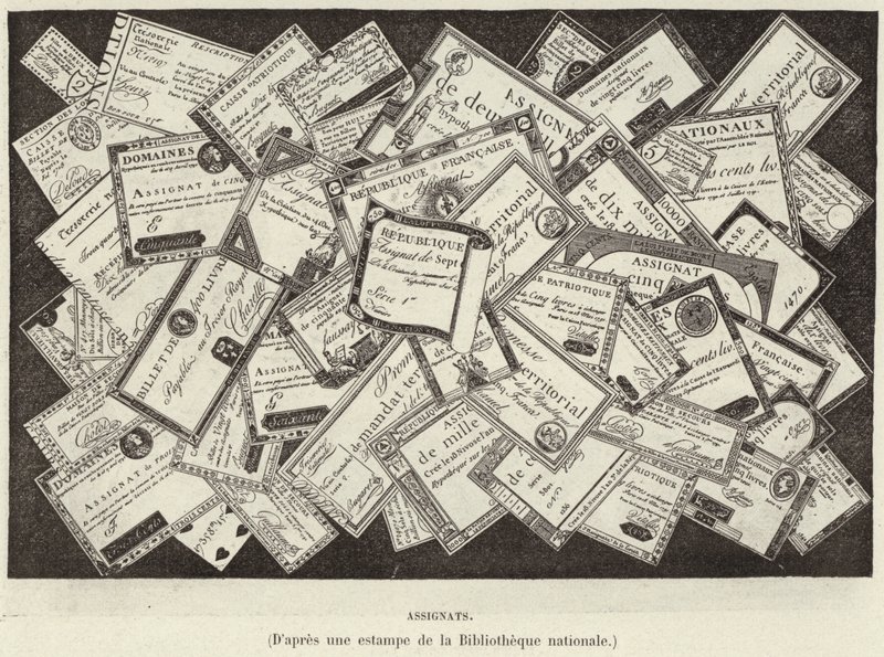 Assignaten, valuta van de Franse Revolutie (gravure) door French School
