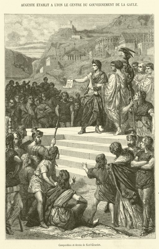 Auguste vestigde in Lyon het centrum van de regering van Gallië (gravure) door French School