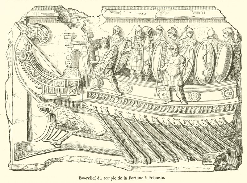 Bas-reliëf van de tempel van Fortuna in Preneste (gravure) door French School