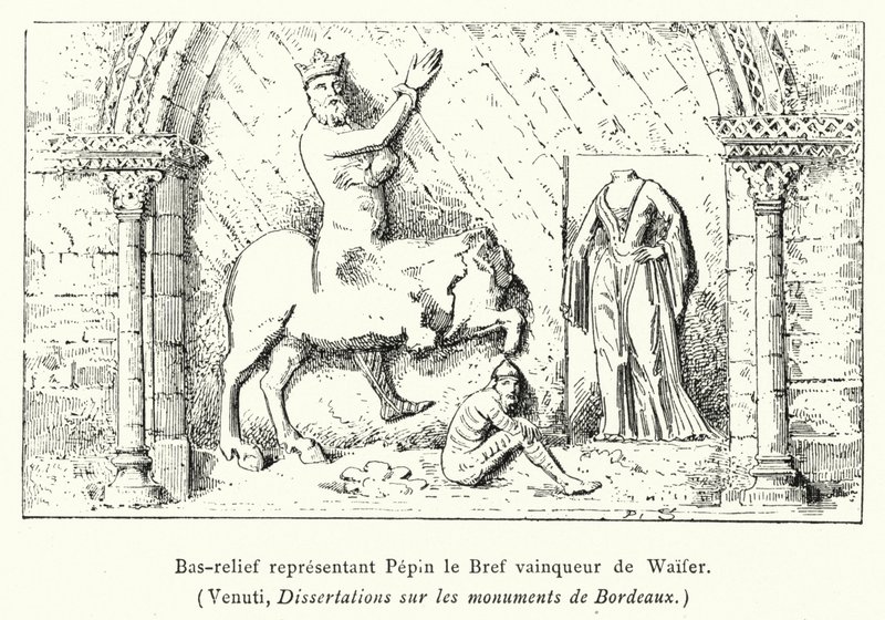 Bas-reliëf dat Pepijn de Korte als overwinnaar van Waifer voorstelt (gravure) door French School