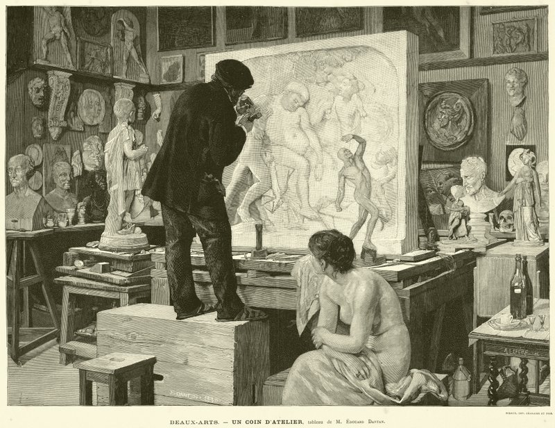 Schone Kunsten, een hoek van het atelier, schilderij van M Edouard Dantan door French School