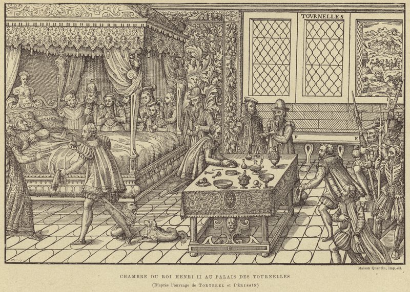 Slaapkamer van koning Hendrik II van Frankrijk, Palais des Tournelles, Parijs, 16e eeuw door French School