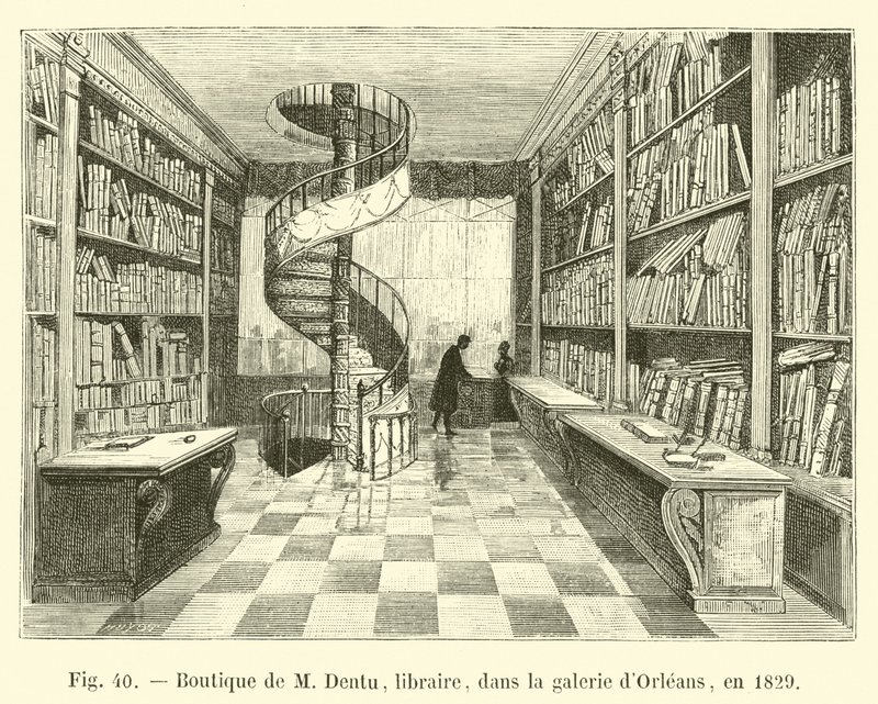 Winkel van M. Dentu, boekhandelaar, in de Orleans galerij, in 1829 door French School