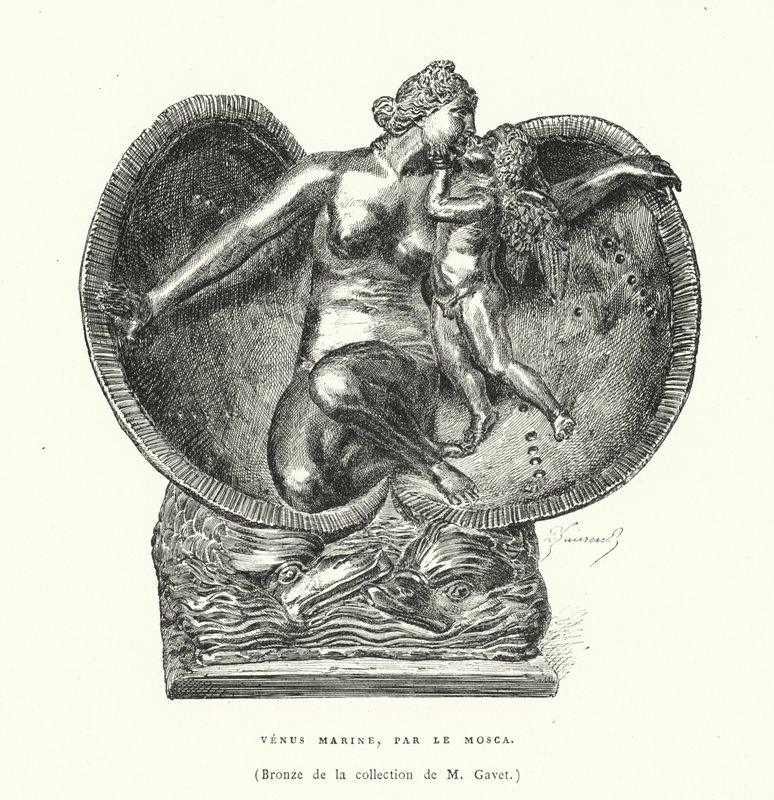 Bronzen afbeelding van de geboorte van Venus, door Le Mosca (gravure) door French School