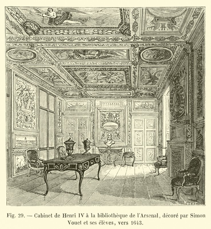 Kabinet van Hendrik IV in de bibliotheek van het Arsenaal, versierd door Simon Vouet en zijn leerlingen, rond 1643 door French School