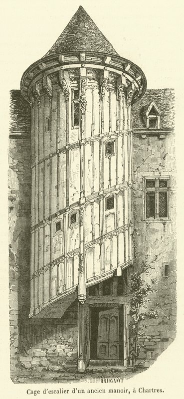 Trappenhuis van een oud herenhuis, in Chartres (gravure) door French School