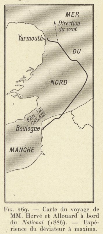 Kaart van de reis van MM Herve en Allouard aan boord van de National (1886), Ervaring van de maxima-afleider door French School