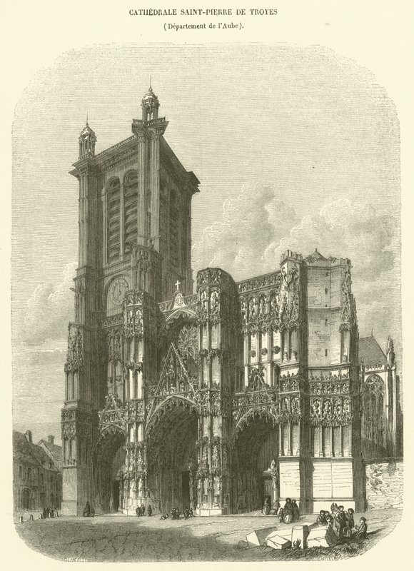 Kathedraal Saint-Pierre van Troyes, Departement Aube (gravure) door French School